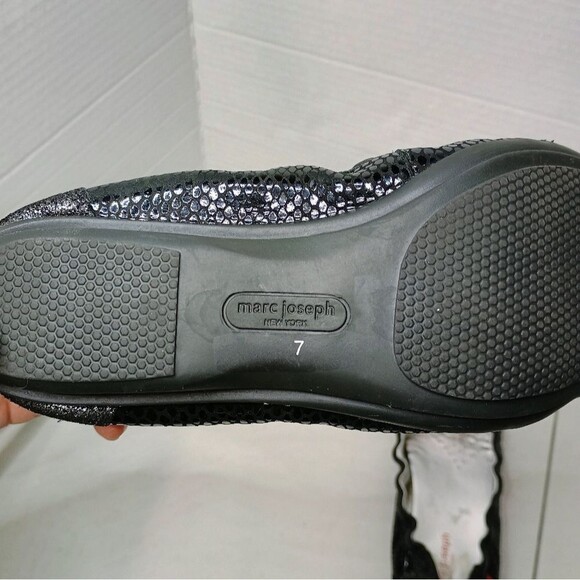 Marc Joseph NY Metallic Black Ballet Flats Reptile Print Leather Slip-On Size 7 - Picture 5 of 6
